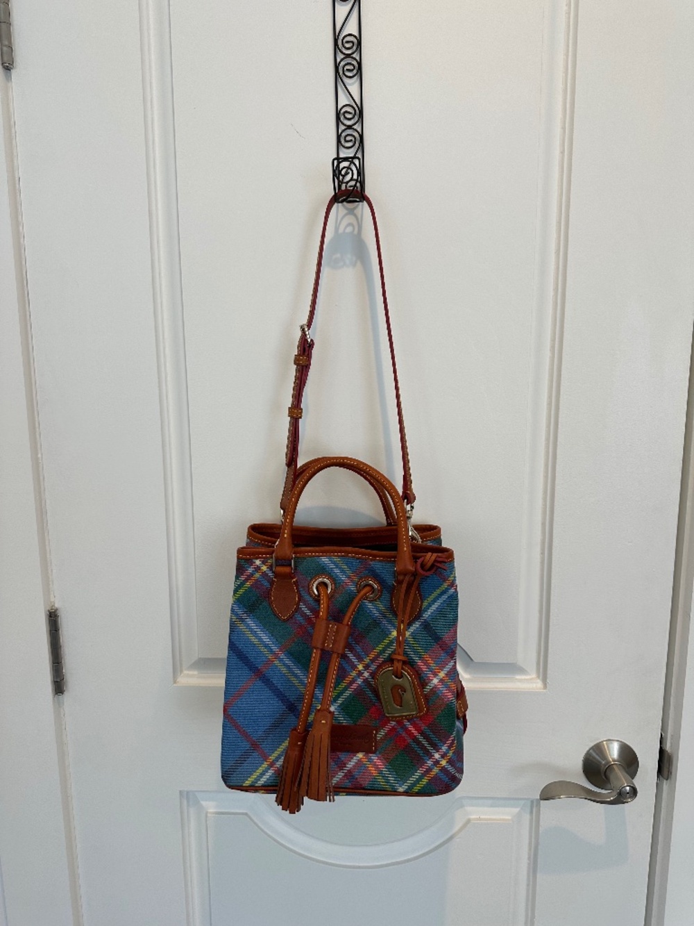 Dooney & Bourke plaid and sable leather handbag